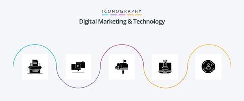 Digital Marketing And Technology Glyph 5 Icon Pack Including visiter. marketing. mail. didital strategy. digital vector