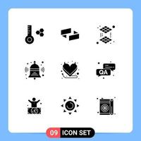 9 Thematic Vector Solid Glyphs and Editable Symbols of answer heart printing devil back Editable Vector Design Elements