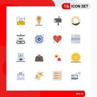 Flat Color Pack of 16 Universal Symbols of analytics traning box presentation donuts Editable Pack of Creative Vector Design Elements