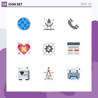 Set of 9 Modern UI Icons Symbols Signs for setting love interface heart broken Editable Vector Design Elements