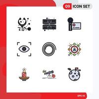 Filledline Flat Color Pack of 9 Universal Symbols of affiliate shape digital camera view eye Editable Vector Design Elements