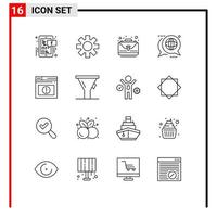 Pictogram Set of 16 Simple Outlines of alert message case global discussion Editable Vector Design Elements