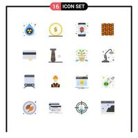 Mobile Interface Flat Color Set of 16 Pictograms of tiles square home automation slab tile Editable Pack of Creative Vector Design Elements