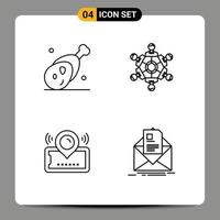 Line Pack of 4 Universal Symbols of food playing meat friends pin Editable Vector Design Elements