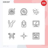 User Interface Pack of 9 Basic Outlines of journey bag arrow handbag route Editable Vector Design Elements