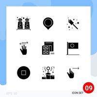 Set of 9 Vector Solid Glyphs on Grid for email document marshmallow right up Editable Vector Design Elements