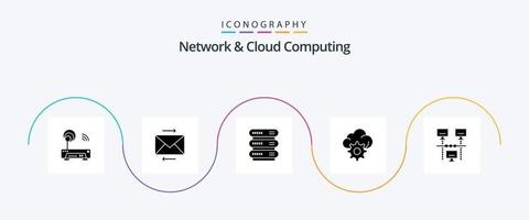 Network And Cloud Computing Glyph 5 Icon Pack Including sharing. connection. computing. technology. cloud vector
