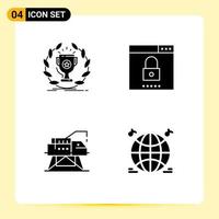 4 Universal Solid Glyphs Set for Web and Mobile Applications award security reward media engineering Editable Vector Design Elements