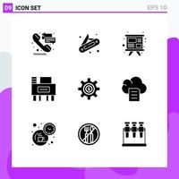 Modern Set of 9 Solid Glyphs and symbols such as dollar wheel study cog education Editable Vector Design Elements