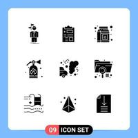 Pictogram Set of 9 Simple Solid Glyphs of garbage car healthcare security extinguisher Editable Vector Design Elements