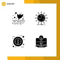 Set of 4 Modern UI Icons Symbols Signs for agriculture info plant network sign Editable Vector Design Elements