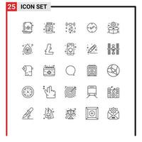 Modern Set of 25 Lines Pictograph of optimization box love check tick Editable Vector Design Elements