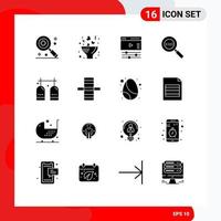 Group of 16 Solid Glyphs Signs and Symbols for equipment activities page magnifying code search Editable Vector Design Elements