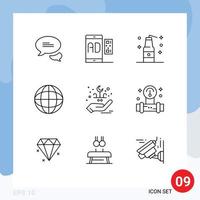9 User Interface Outline Pack of modern Signs and Symbols of lettering wreath bomb earth achievement Editable Vector Design Elements