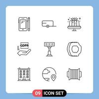 9 Universal Outline Signs Symbols of light protection cake hand compliance Editable Vector Design Elements