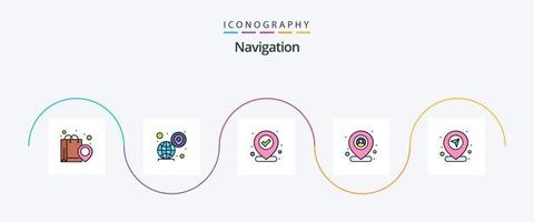 Navigation Line Filled Flat 5 Icon Pack Including map. user. map. mark. pin vector