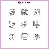 Mobile Interface Outline Set of 9 Pictograms of business stock fashion growth bag Editable Vector Design Elements