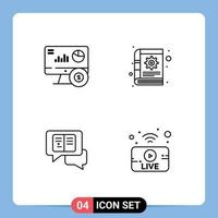 Group of 4 Filledline Flat Colors Signs and Symbols for monitor messages investment gear sms Editable Vector Design Elements