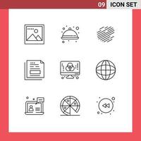 Set of 9 Vector Outlines on Grid for designer office coin invoice document Editable Vector Design Elements