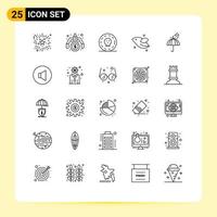 Editable Vector Line Pack of 25 Simple Lines of camping spring coin fly animal Editable Vector Design Elements