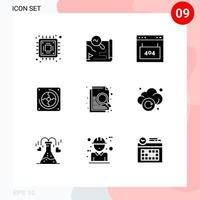 Set of 9 Modern UI Icons Symbols Signs for document computer browser hardware seo Editable Vector Design Elements