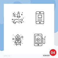 Universal Icon Symbols Group of 4 Modern Filledline Flat Colors of arrows email hand text rocket Editable Vector Design Elements