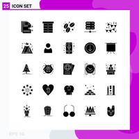 Modern Set of 25 Solid Glyphs Pictograph of camping decoration bean birthday network Editable Vector Design Elements