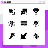 Mobile Interface Solid Glyph Set of 9 Pictograms of finance idea talk content brain Editable Vector Design Elements