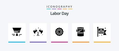 Labor Day Glyph 5 Icon Pack Including weld . mask . weapon. welding mask . line blades. Creative Icons Design vector