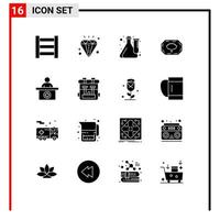 Pictogram Set of 16 Simple Solid Glyphs of back pack receptionist lab reception bangla Editable Vector Design Elements