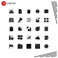 Set of 25 Vector Solid Glyphs on Grid for agreement report interface ok hardware Editable Vector Design Elements