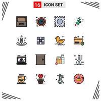 16 Thematic Vector Flat Color Filled Lines and Editable Symbols of gallery water lsd spa effect Editable Creative Vector Design Elements