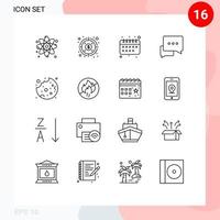 Group of 16 Outlines Signs and Symbols for no fire cookie education cake messages Editable Vector Design Elements