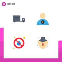 Mobile Interface Flat Icon Set of 4 Pictograms of truck rain body human weather Editable Vector Design Elements