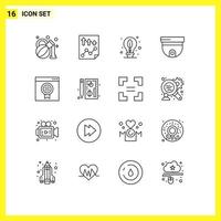 16 Universal Outlines Set for Web and Mobile Applications browser surveillance earth security cam Editable Vector Design Elements