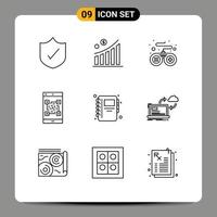 Set of 9 Commercial Outlines pack for notepad education device scanner qr Editable Vector Design Elements