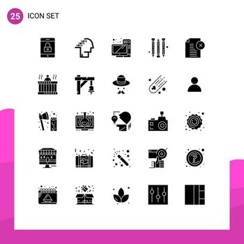 Pack of 25 Modern Solid Glyphs Signs and Symbols for Web Print Media such as document delete document computer delete pencil Editable Vector Design Elements