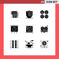 Universal Icon Symbols Group of 9 Modern Solid Glyphs of sauna bathroom scale security time board Editable Vector Design Elements