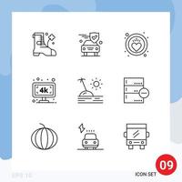 User Interface Pack of 9 Basic Outlines of vacation island heart holiday television Editable Vector Design Elements