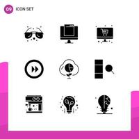 User Interface Pack of 9 Basic Solid Glyphs of cloud multimedia popup media monitor Editable Vector Design Elements