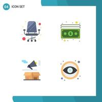 Universal Icon Symbols Group of 4 Modern Flat Icons of chair announcement sitting money box Editable Vector Design Elements