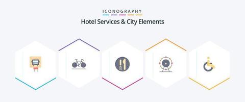 hotel servicios y ciudad elementos 25 plano icono paquete incluso bicicleta. hotel. hotel . servicio. navegador vector