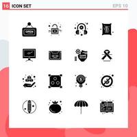 Pictogram Set of 16 Simple Solid Glyphs of device computer headphone seeds farm Editable Vector Design Elements