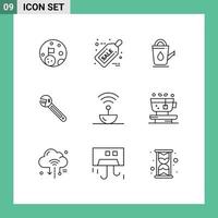 Group of 9 Outlines Signs and Symbols for antenna spanner bath tool wrench Editable Vector Design Elements