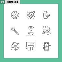 Group of 9 Outlines Signs and Symbols for antenna spanner bath tool wrench Editable Vector Design Elements