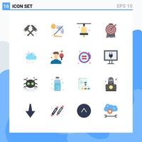 User Interface Pack of 16 Basic Flat Colors of weather cloud education targeting goal Editable Pack of Creative Vector Design Elements