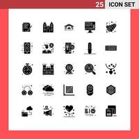 Mobile Interface Solid Glyph Set of 25 Pictograms of cornucopia education cross book construction Editable Vector Design Elements