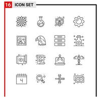 Universal Icon Symbols Group of 16 Modern Outlines of image mirror seo makeup display Editable Vector Design Elements