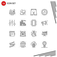 Group of 16 Outlines Signs and Symbols for apartment options clothing controls time Editable Vector Design Elements