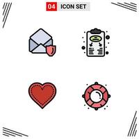 Modern Set of 4 Filledline Flat Colors Pictograph of gdpr heart security plan like Editable Vector Design Elements